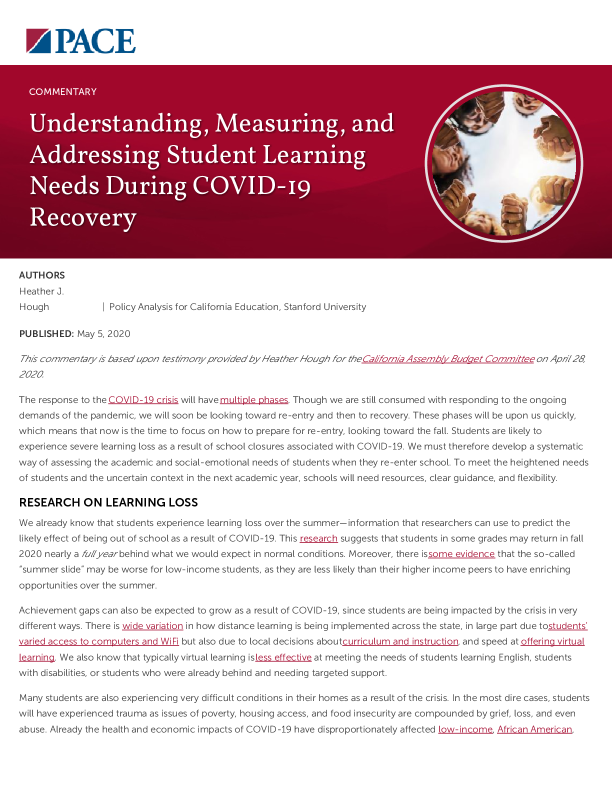 Understanding, Measuring, and Addressing Student Learning Needs During COVID-19 Recovery PDF