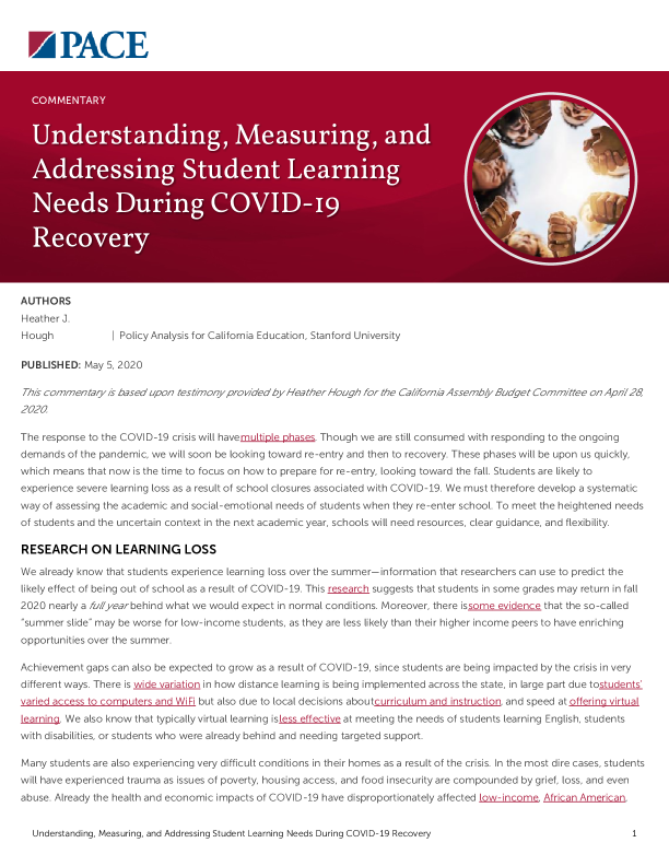 Understanding, Measuring, and Addressing Student Learning Needs During COVID-19 Recovery PDF