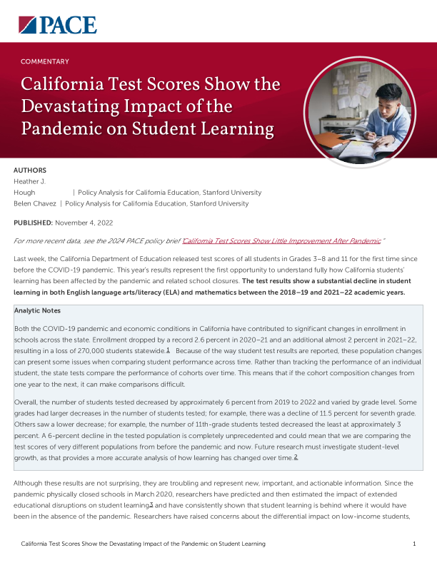 California Test Scores Show the Devastating Impact of the Pandemic on Student Learning PDF