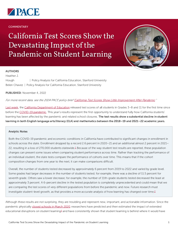 California Test Scores Show the Devastating Impact of the Pandemic on Student Learning PDF