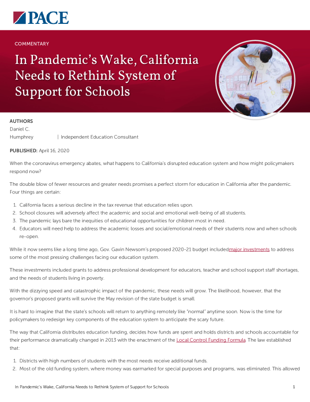 In Pandemic’s Wake, California Needs to Rethink System of Support for Schools PDF