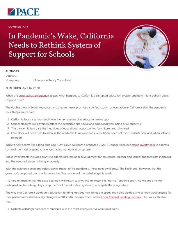 In Pandemic’s Wake, California Needs to Rethink System of Support for Schools PDF