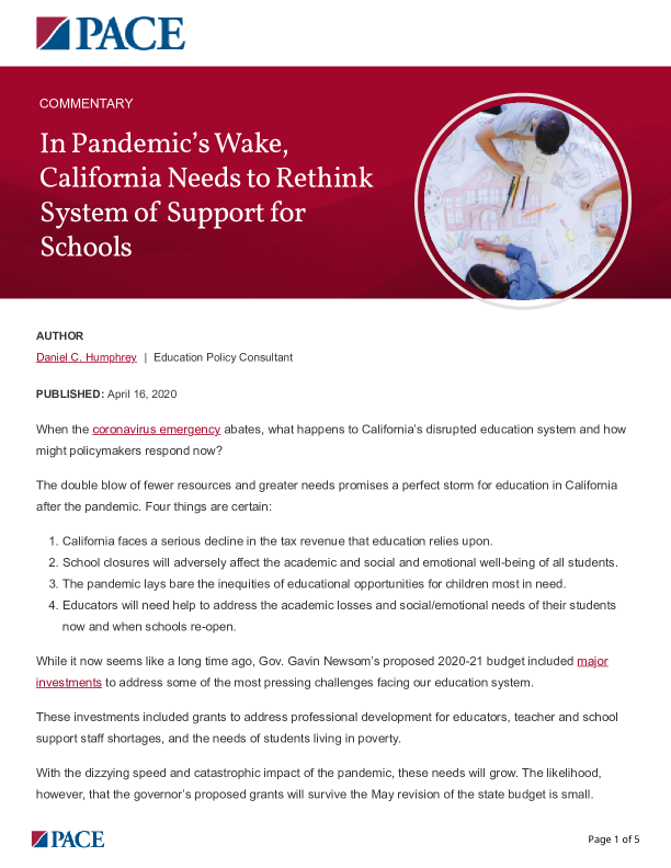 In Pandemic’s Wake, California Needs to Rethink System of Support for Schools PDF