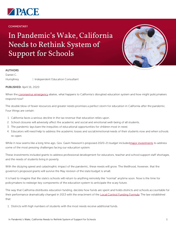 In Pandemic’s Wake, California Needs to Rethink System of Support for Schools PDF