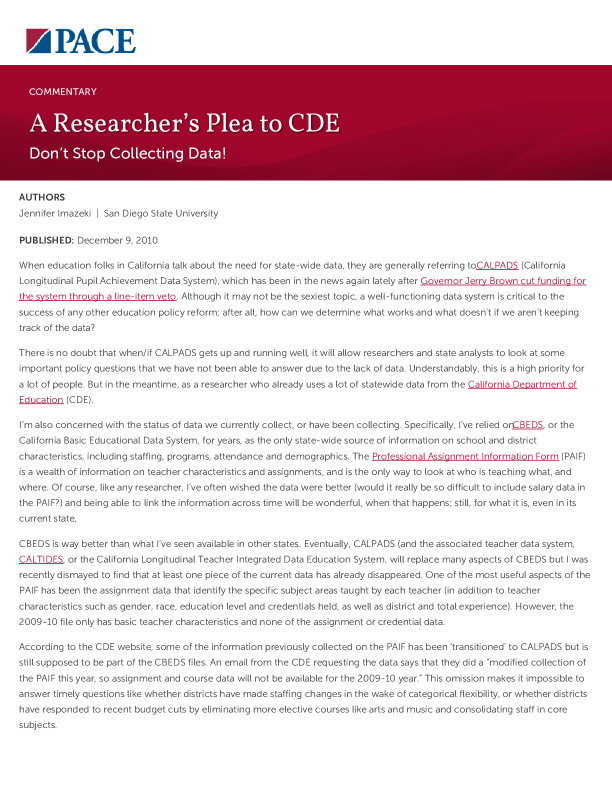 A Researcher’s Plea to CDE PDF