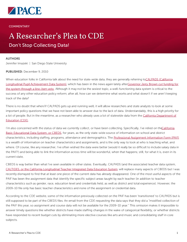 A Researcher’s Plea to CDE PDF