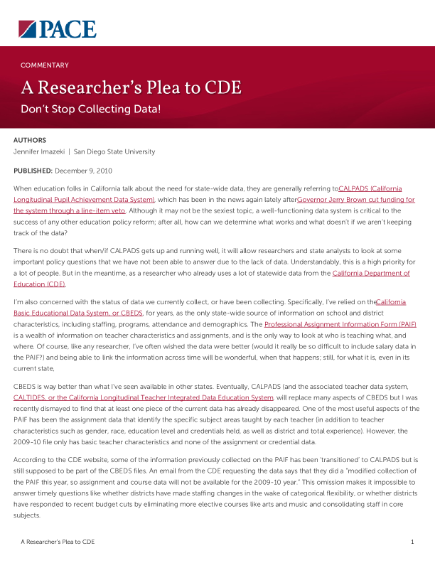A Researcher’s Plea to CDE PDF