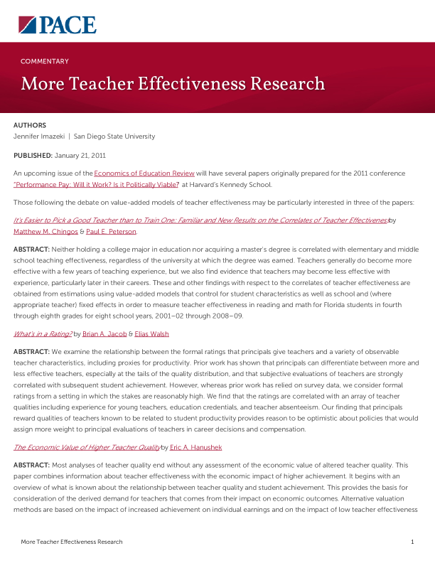 More Teacher Effectiveness Research PDF