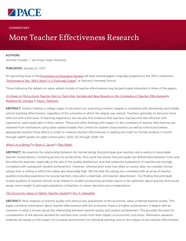 More Teacher Effectiveness Research PDF