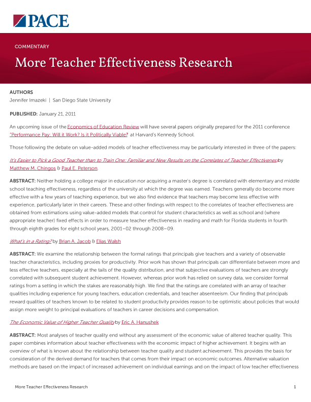 More Teacher Effectiveness Research PDF