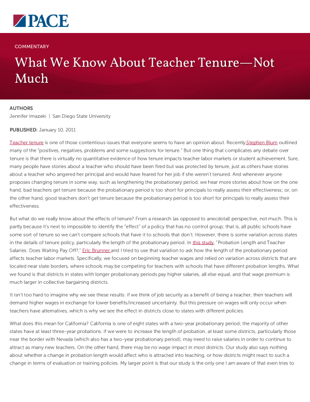 What We Know About Teacher Tenure—Not Much PDF
