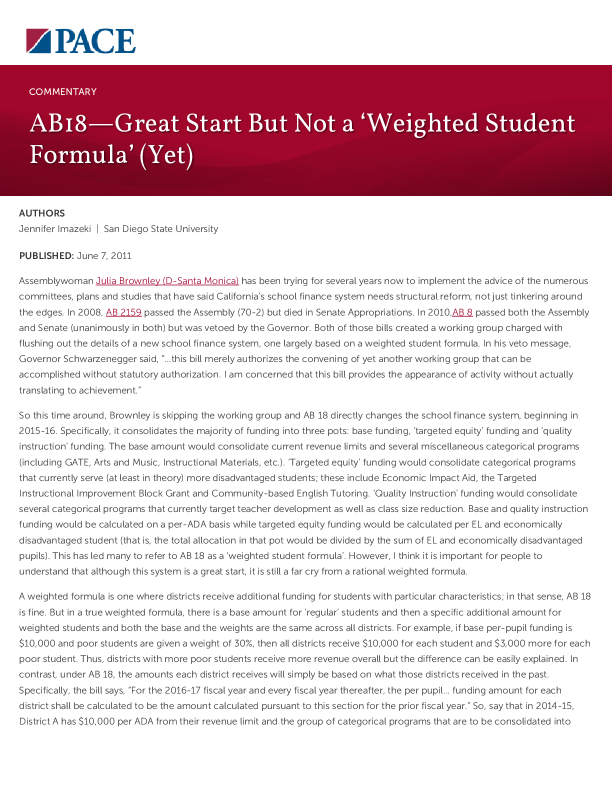 AB18⁠—Great Start But Not a ‘Weighted Student Formula’ (Yet) PDF