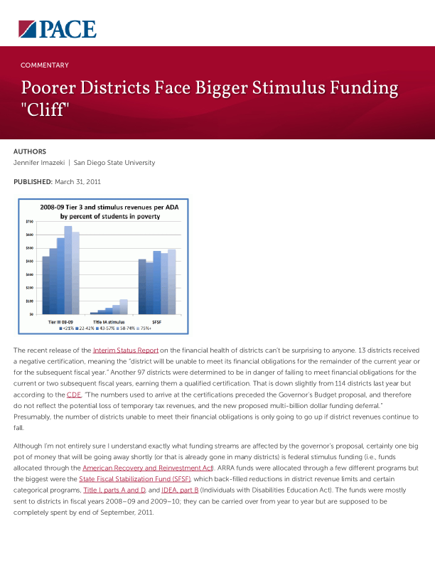 Poorer Districts Face Bigger Stimulus Funding "Cliff" PDF