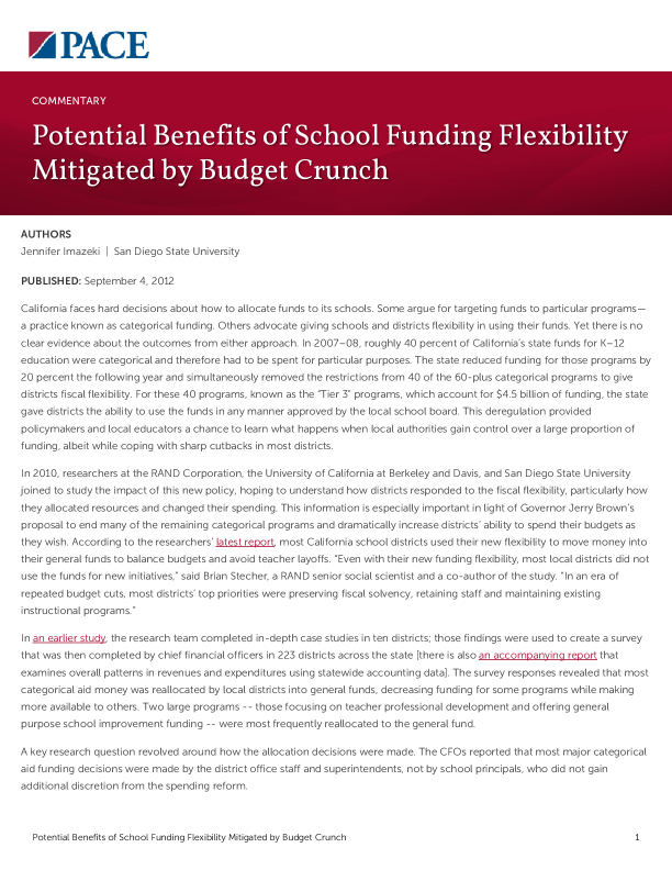 Potential Benefits of School Funding Flexibility Mitigated by Budget Crunch PDF