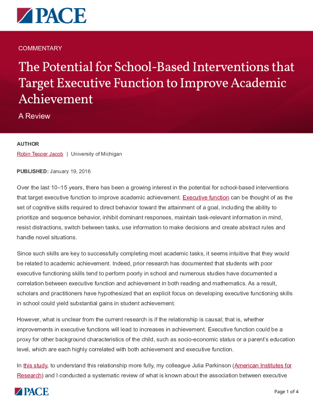The Potential for School-Based Interventions that Target Executive Function to Improve Academic Achievement PDF