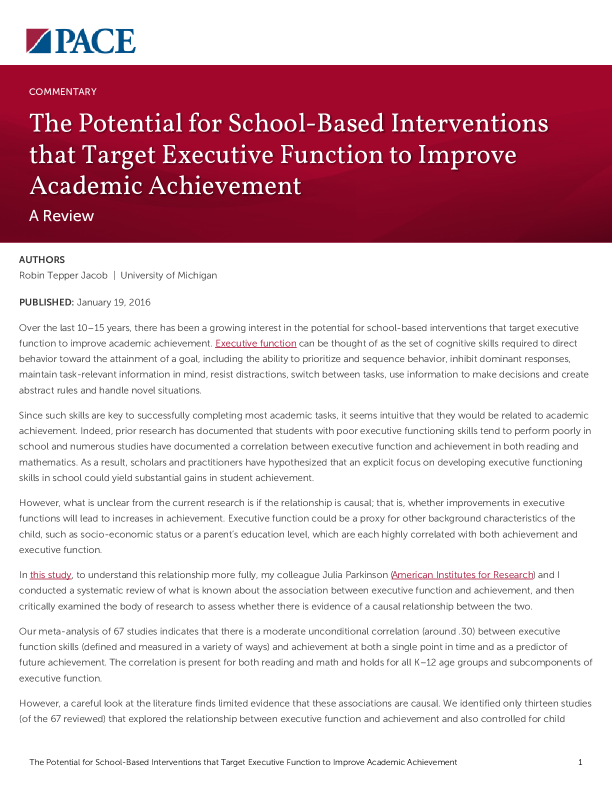 The Potential for School-Based Interventions that Target Executive Function to Improve Academic Achievement PDF