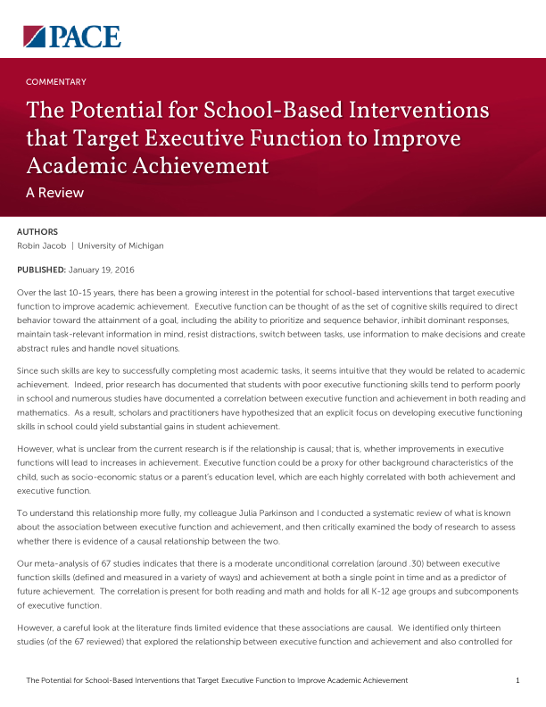 The Potential for School-Based Interventions that Target Executive Function to Improve Academic Achievement PDF