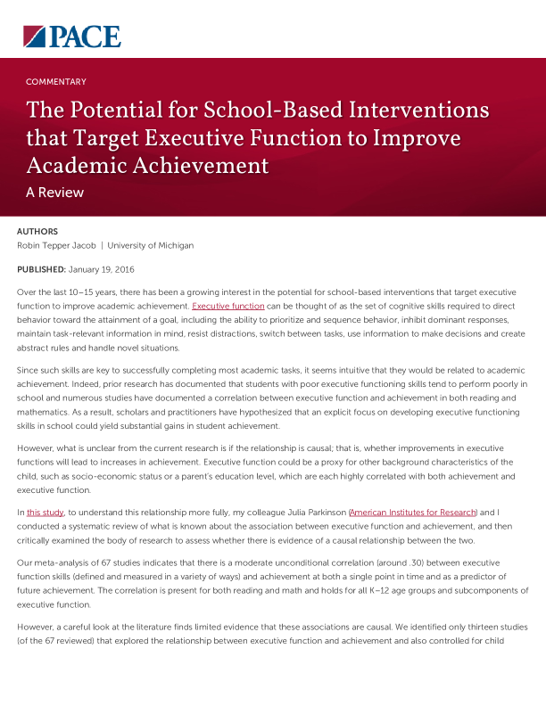 The Potential for School-Based Interventions that Target Executive Function to Improve Academic Achievement PDF
