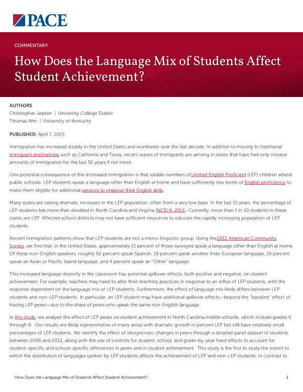 How Does the Language Mix of Students Affect Student Achievement? PDF