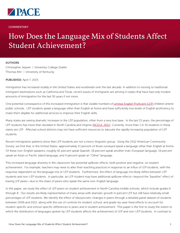 How Does the Language Mix of Students Affect Student Achievement? PDF