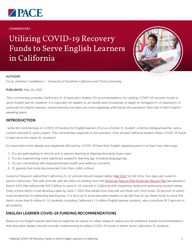 Utilizing COVID-19 Recovery Funds to Serve English Learners in California PDF