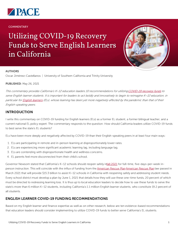 Utilizing COVID-19 Recovery Funds to Serve English Learners in California PDF