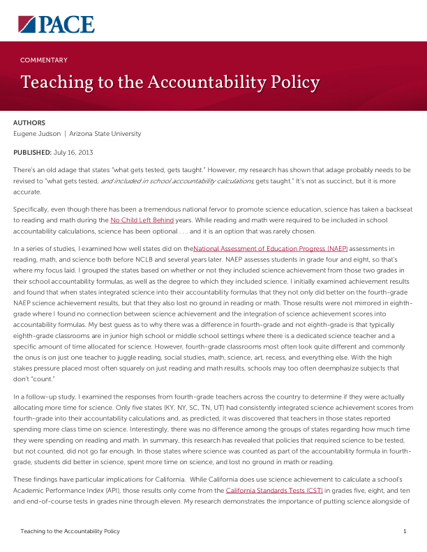 Teaching to the Accountability Policy PDF