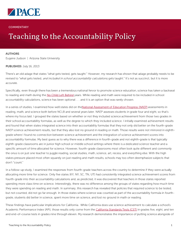 Teaching to the Accountability Policy PDF