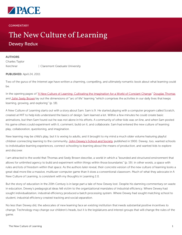 The New Culture of Learning PDF