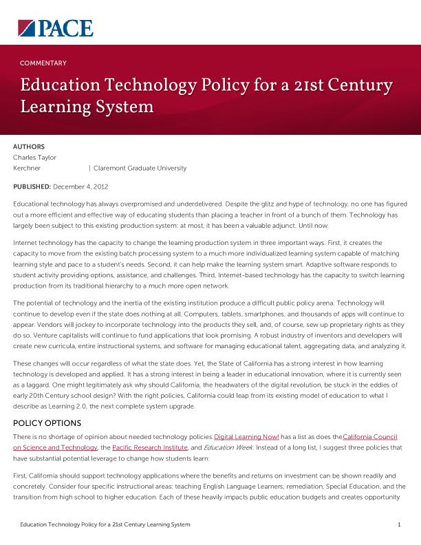 Education Technology Policy for a 21st Century Learning System PDF