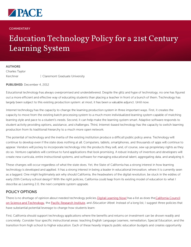 Education Technology Policy for a 21st Century Learning System PDF