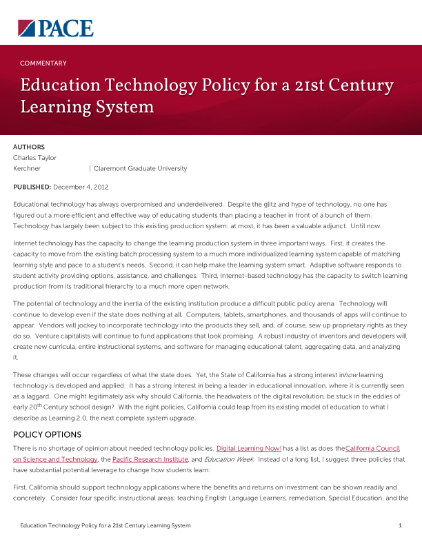Education Technology Policy for a 21st Century Learning System PDF