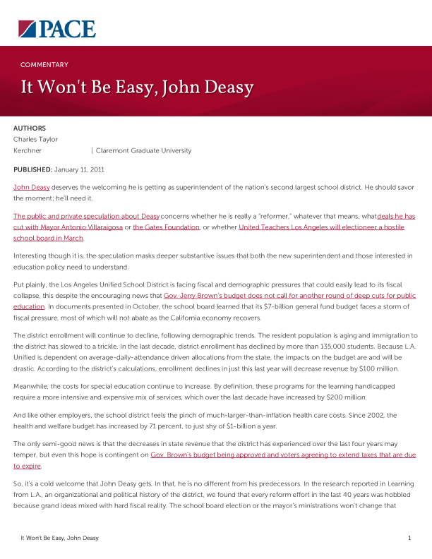 It Won't Be Easy, John Deasy PDF