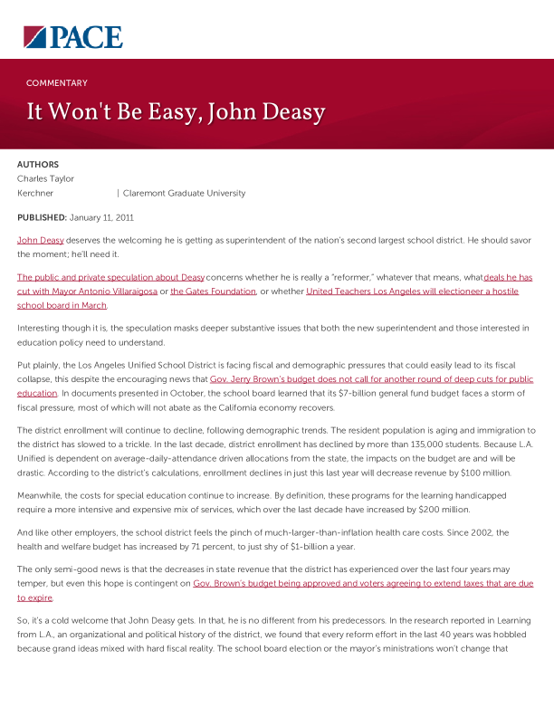 It Won't Be Easy, John Deasy PDF