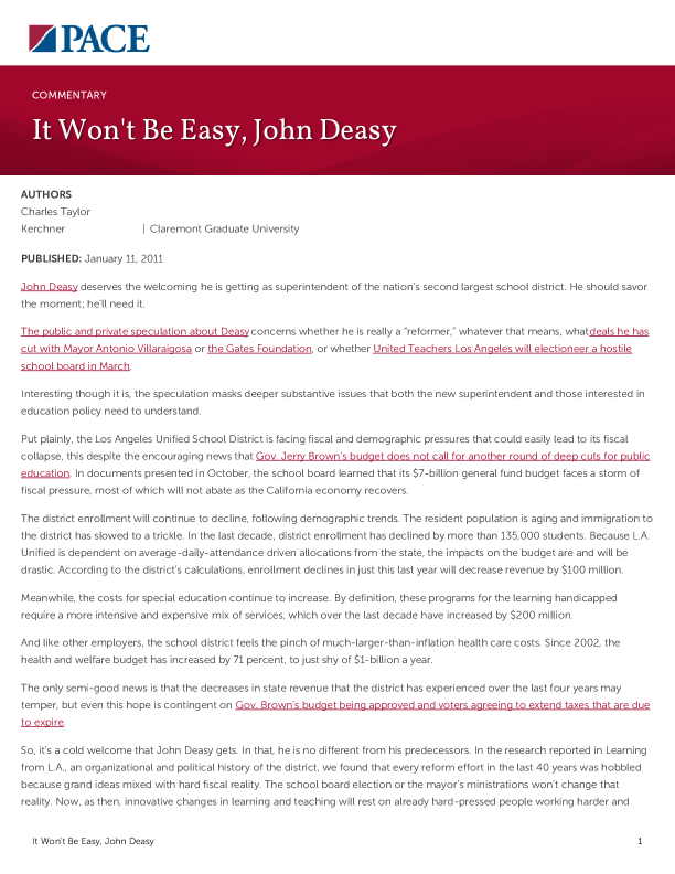 It Won't Be Easy, John Deasy PDF