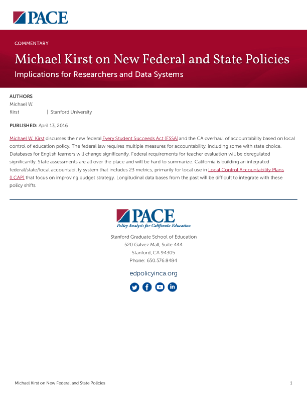 Michael Kirst on New Federal and State Policies PDF