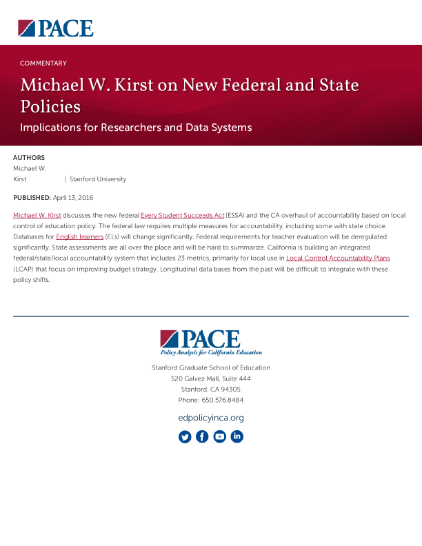 Michael W. Kirst on New Federal and State Policies PDF