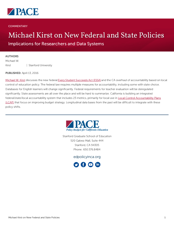 Michael Kirst on New Federal and State Policies PDF