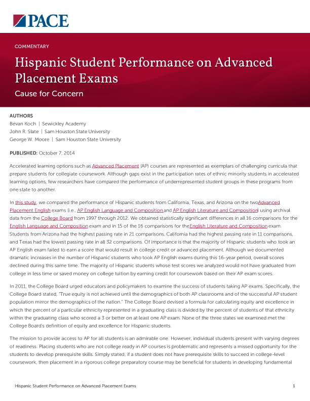 Hispanic Student Performance on Advanced Placement Exams PDF