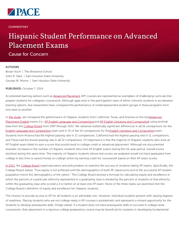 Hispanic Student Performance on Advanced Placement Exams PDF