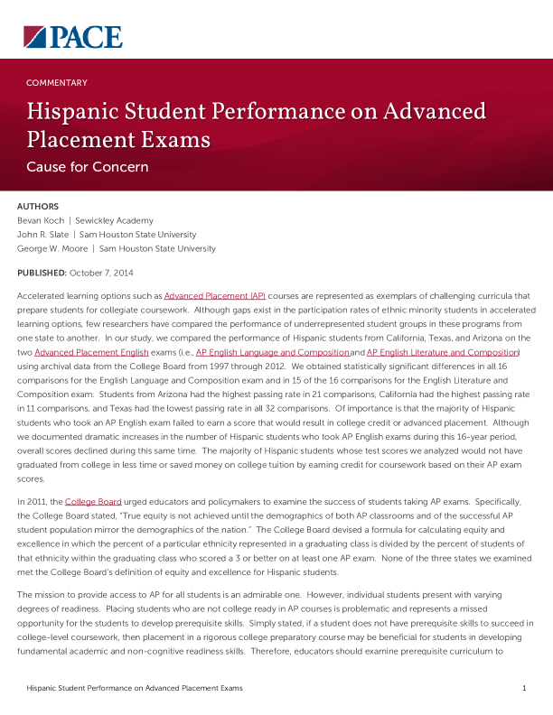 Hispanic Student Performance on Advanced Placement Exams PDF