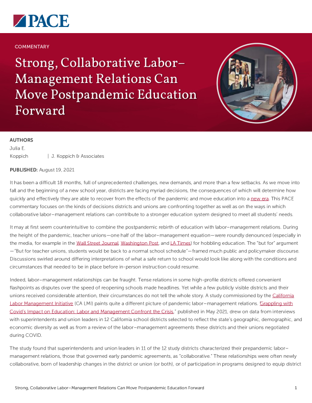 Strong, Collaborative Labor–Management Relations Can Move Postpandemic Education Forward PDF