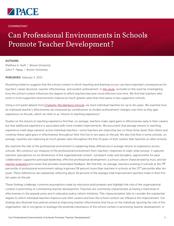 Can Professional Environments in Schools Promote Teacher Development? PDF