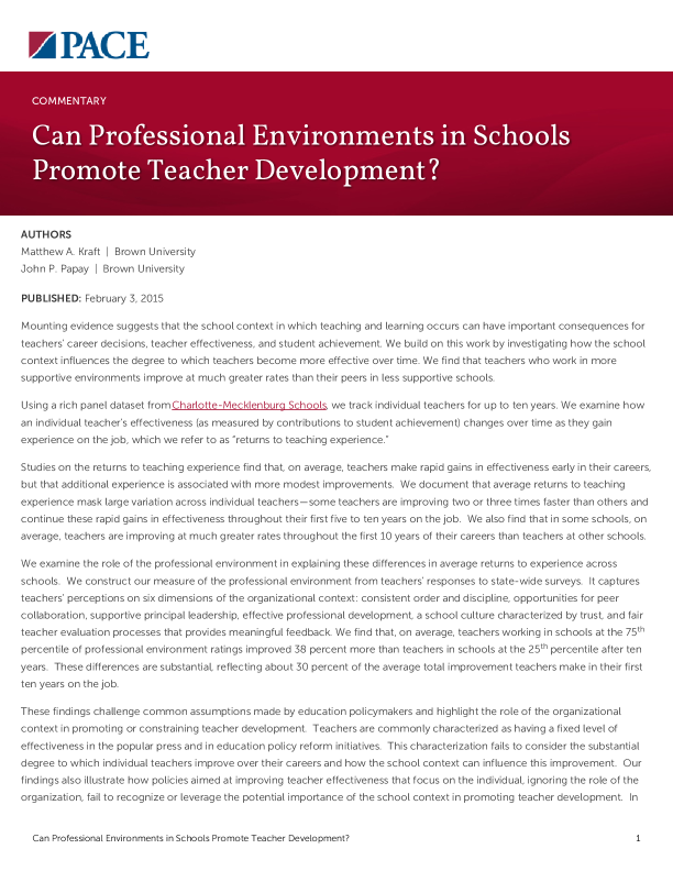 Can Professional Environments in Schools Promote Teacher Development? PDF