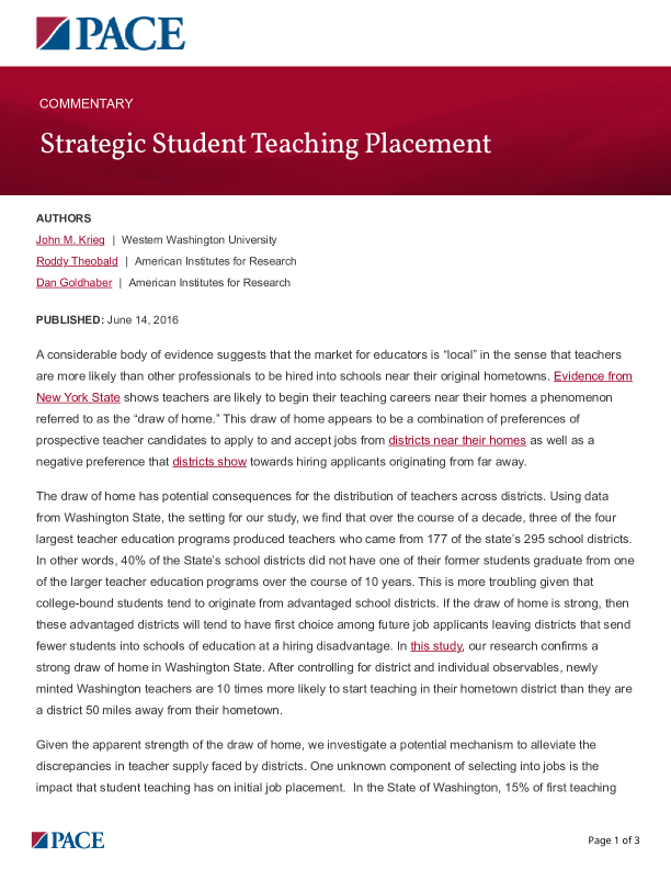 Strategic Student Teaching Placement PDF