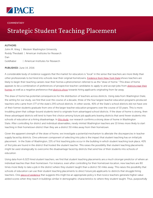 Strategic Student Teaching Placement PDF