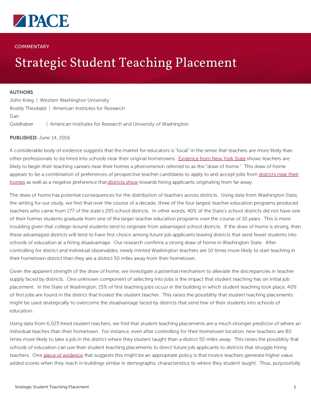 Strategic Student Teaching Placement PDF