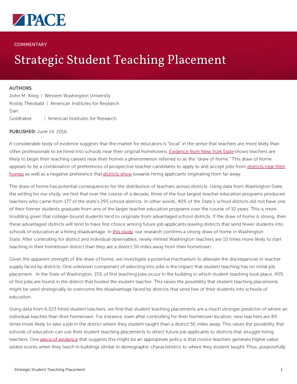 Strategic Student Teaching Placement PDF