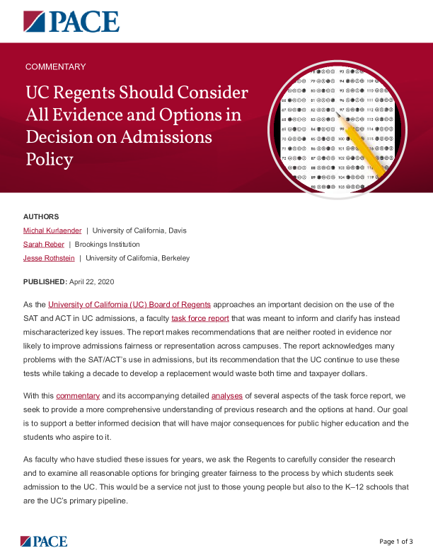 UC Regents Should Consider All Evidence and Options in Decision on Admissions Policy PDF