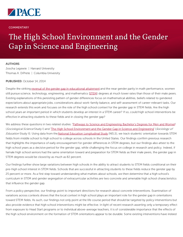 The High School Environment and the Gender Gap in Science and Engineering PDF